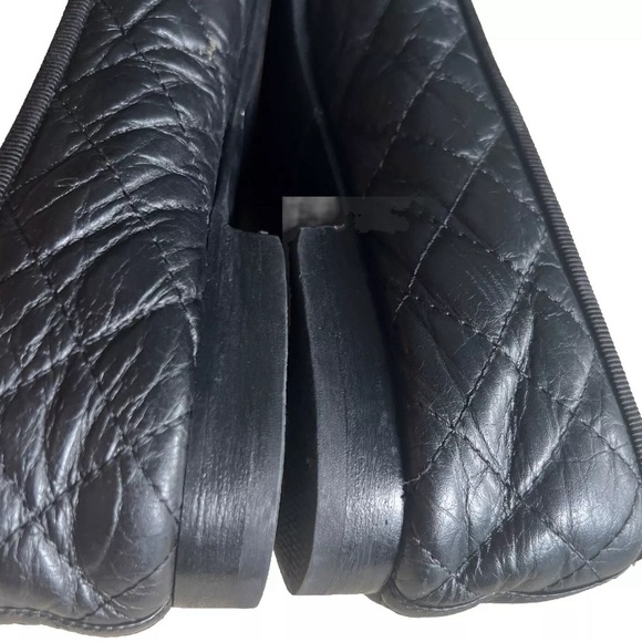 Chanel ballet flats 9.5 VGUC Quilted Leather Bow Tie Double CC Logo Black - Picture 10 of 13